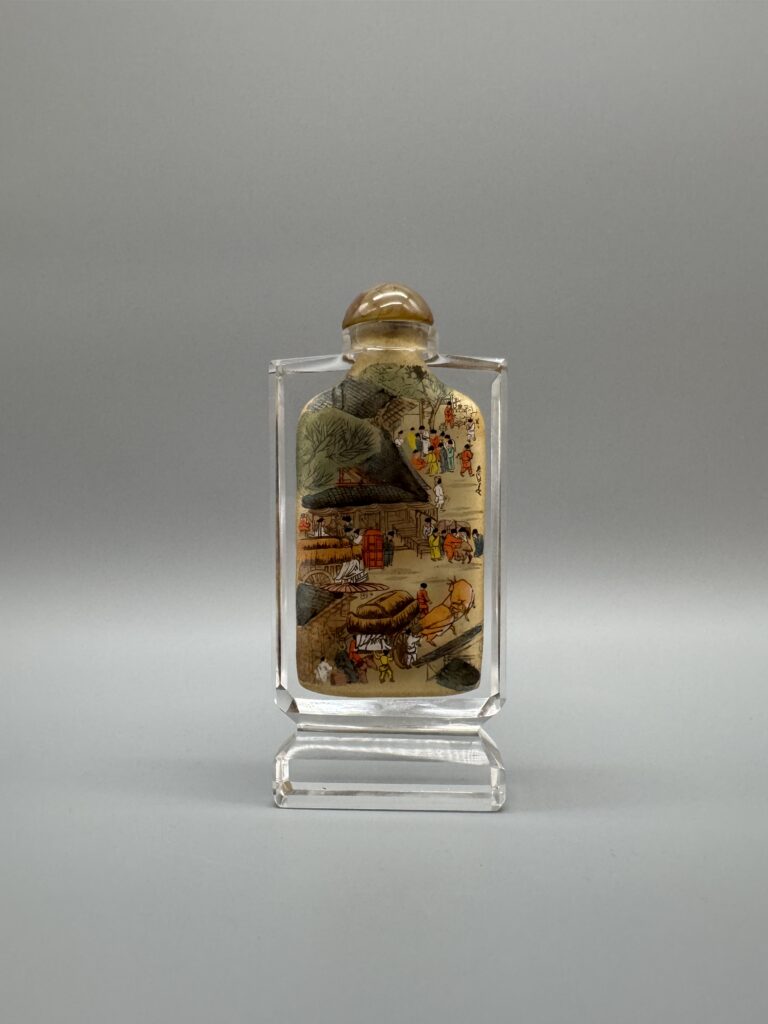 Chinese Reverse Hand-Painted Glass Snuff Bottle with box